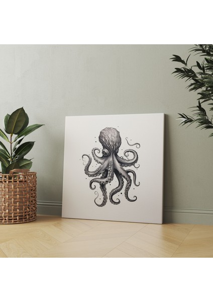 Minimalist Ahtapot Kanvas Tablo - Ahtapot, Duvar Süslemesi, Ahtapot, Ev Dekorasyonu, 30X30 modelleri