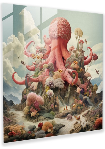 Gerçeküstü Ahtapot Cam Baskı - Ahtapot, Modern Sanat, Ahtapot, Cam Duvar Sanatı, 30X30