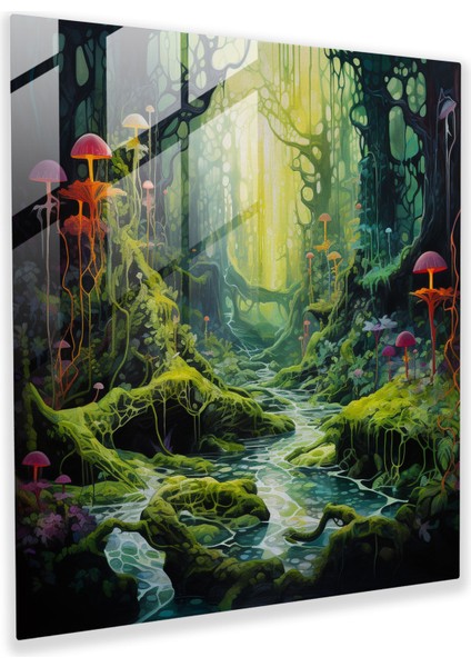 Yosun Cam Baskı - Yosun, Ev Dekorasyonu, Cam Sanatı, Büyülü Orman, 30X30