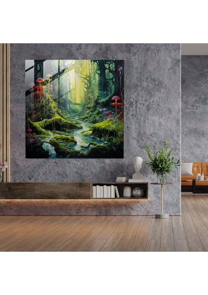 Yosun Cam Baskı - Yosun, Ev Dekorasyonu, Cam Sanatı, Büyülü Orman, 30X30 modelleri