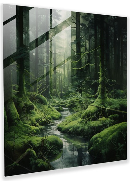 Yosunlu Orman Cam Baskı - Yosun, Cam Duvar Sanatı, Modern Sanat, Yosun, 30X30