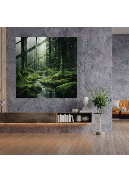 Yosunlu Orman Cam Baskı - Yosun, Cam Duvar Sanatı, Modern Sanat, Yosun, 30X30 modelleri