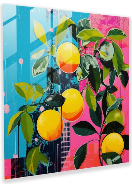 Eğlenceli Limon Ağacı Cam Baskı - Limon Ağacı, Cam Sanatı, Duvar Dekorasyonu, Cesur Renkler, 30X30