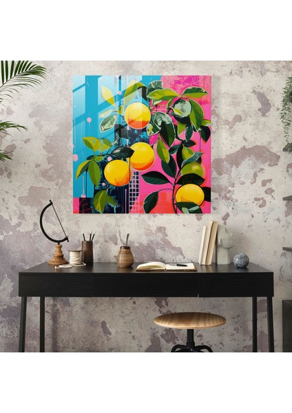 Eğlenceli Limon Ağacı Cam Baskı - Limon Ağacı, Cam Sanatı, Duvar Dekorasyonu, Cesur Renkler, 30X30 fiyatları