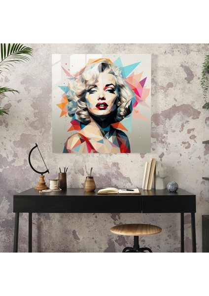 Geometrik Marilyn Monroe Cam Baskı - Marilyn Monroe, Marilyn Monroe, Duvar Süslemesi, Cam Sanatı, 30X30