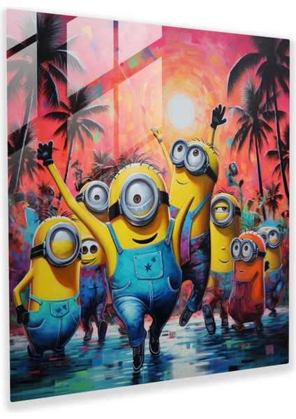 Minyonların Dansı Cam Baskı - Minyonlar, Ev Dekorasyonu, Minyonlar, Cam Sanatı, 30X30