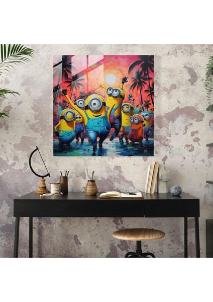 Minyonların Dansı Cam Baskı - Minyonlar, Ev Dekorasyonu, Minyonlar, Cam Sanatı, 30X30 fiyatları
