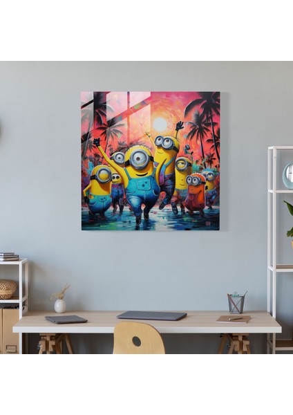 Minyonların Dansı Cam Baskı - Minyonlar, Ev Dekorasyonu, Minyonlar, Cam Sanatı, 30X30 modelleri