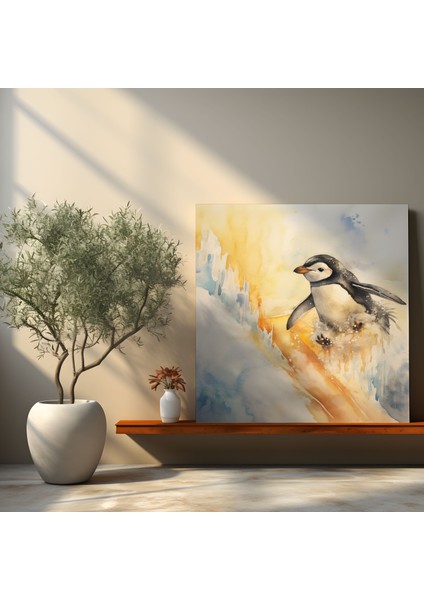 Kayan Penguen Kanvas Tablo Duvar Tablosu - Penguen, Kaygısız Ruh, Canlı Renkler, Ev Dekorasyonu, 30X30 fiyatları