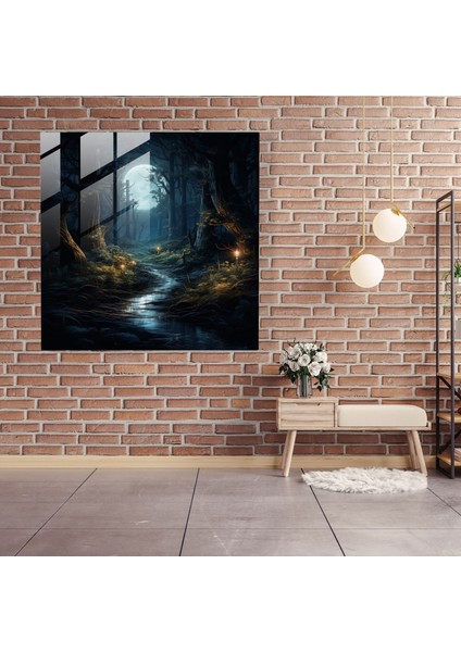 Gece Yarısı Yolu Cam Baskı - Gece Yarısı, Cam Sanatı, Ev Dekorasyonu, Orman, 30X30