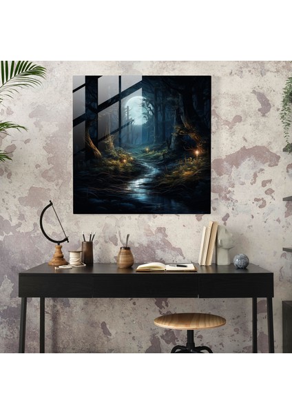 Gece Yarısı Yolu Cam Baskı - Gece Yarısı, Cam Sanatı, Ev Dekorasyonu, Orman, 30X30