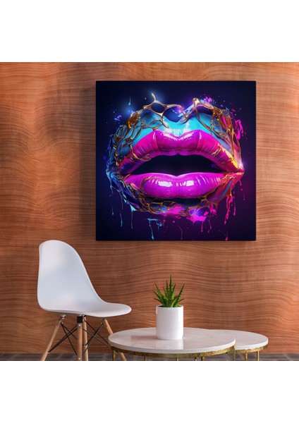 Neon Öpücük Duvar Dekorasyonu - Öpücük, Canlı Duvar Sanatı, Dijital Sanat, Neon Kanvas Tablo, 30X30