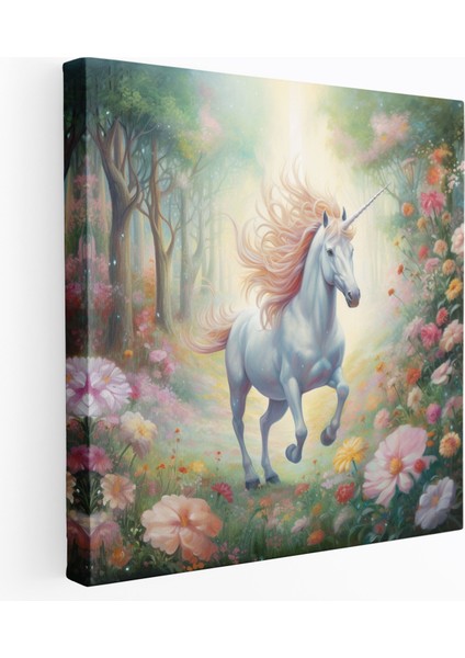 Pastel Unicorn Kanvas Tablo - Pastel, Duvar Dekorasyonu, Kanvas Tablo, Büyülü Orman, 30X30