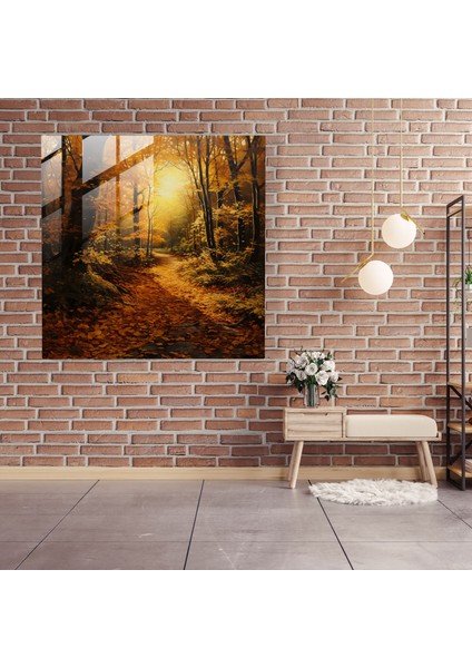 Altın Orman Cam Baskı - Yapraklar, Cam Duvar Sanatı, Modern Sanat, Cam Baskı, 30X30 fiyatları