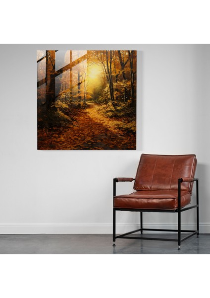 Altın Orman Cam Baskı - Yapraklar, Cam Duvar Sanatı, Modern Sanat, Cam Baskı, 30X30 modelleri