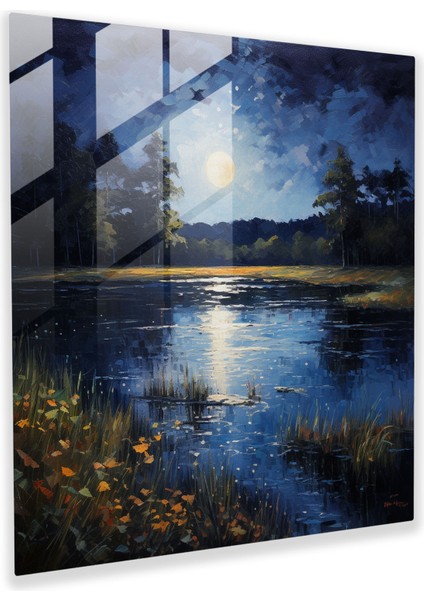 Gece Yarısı Yansımaları Cam Baskı - Gece Yarısı, Ev Dekorasyonu, Mehtaplı Gece, Gece Yarısı, 30X30