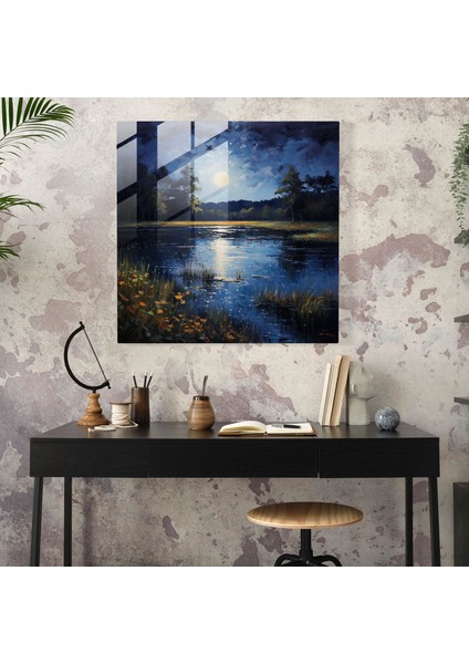 Gece Yarısı Yansımaları Cam Baskı - Gece Yarısı, Ev Dekorasyonu, Mehtaplı Gece, Gece Yarısı, 30X30 fiyatları