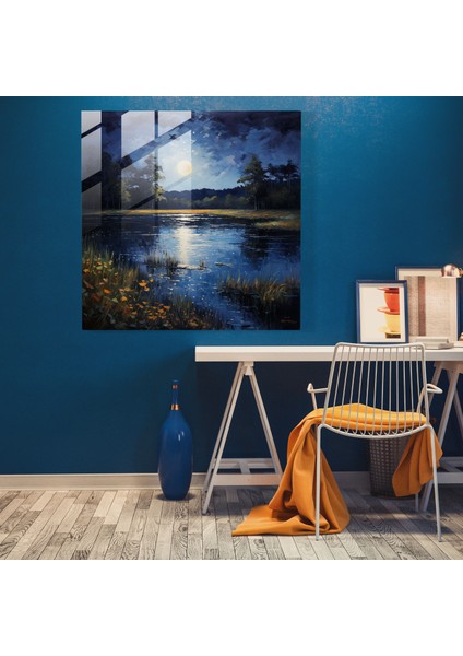 Gece Yarısı Yansımaları Cam Baskı - Gece Yarısı, Ev Dekorasyonu, Mehtaplı Gece, Gece Yarısı, 30X30 modelleri