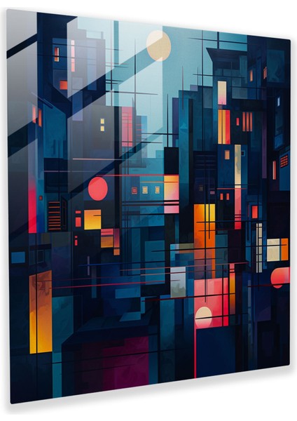 Gece Yarısı Geometrik Cam Sanatı - Gece Yarısı, Cesur Şekiller, Modern Sanat, Yapı, 30X30