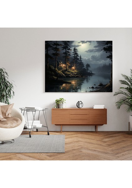 Gece Yarısı Göl Kenarı Kanvas Tablo - Gece Yarısı, Sakin, Gece Yarısı, Gerçekçi, 30X30 fiyatları