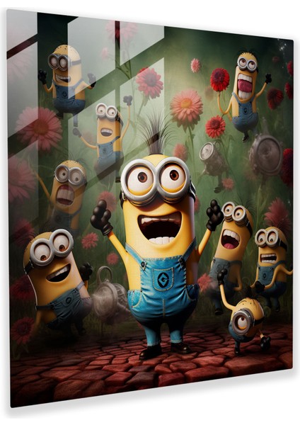 Minionlar Kaprisli Kolaj Cam Baskı - Minionlar, Modern Sanat, Ev Dekorasyonu, Eğlenceli, 30X30