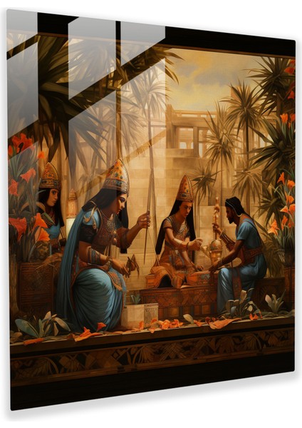 Rönesans Papirüs Cam Duvar Sanatı - Papirüs, Zengin Renkler, Rönesans'tan Esinlenen, Cam Sanatı, 30X30