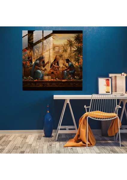 Rönesans Papirüs Cam Duvar Sanatı - Papirüs, Zengin Renkler, Rönesans'tan Esinlenen, Cam Sanatı, 30X30