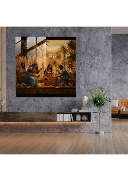 Rönesans Papirüs Cam Duvar Sanatı - Papirüs, Zengin Renkler, Rönesans'tan Esinlenen, Cam Sanatı, 30X30