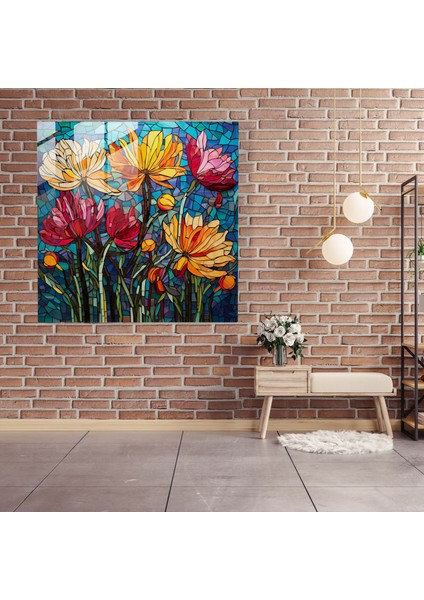 Papirüs Vitray Duvar Dekorasyonu - Papirüs, Ev Dekorasyonu, Canlı Tonlar, Cam Baskı, 30X30 modelleri