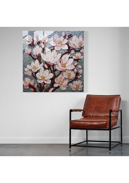 Geometrik Manolya Cam Baskı - Manolya, Modern Sanat, Duvar Dekorasyonu, Cam Duvar Sanatı, 30X30 fiyatları