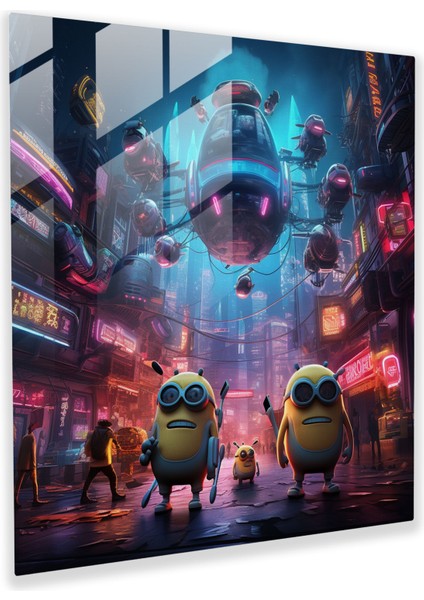 Minyonlar Cam Baskı - Neon Fütürizm - Minyonlar, Canlı Renkler, Neon Fütürizm, Minyonlar, 30X30