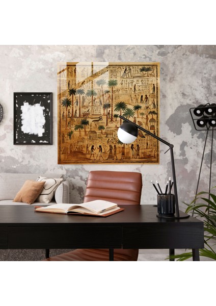 Papirüs Cam Baskı: Eski Mısır Hiyeroglifleri - Papirüs, Cam Baskı, Modern Sanat, Ev Dekorasyonu, 50X50 fiyatları