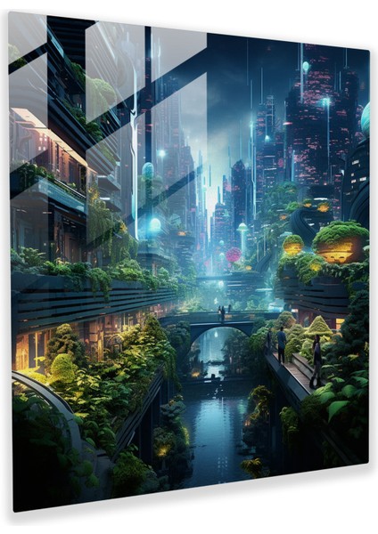 Neon Yosun Cam Baskı - Yosun, Modern Sanat, Kent Yaşamının Benzersiz Vizyonu, Yosun, 30X30