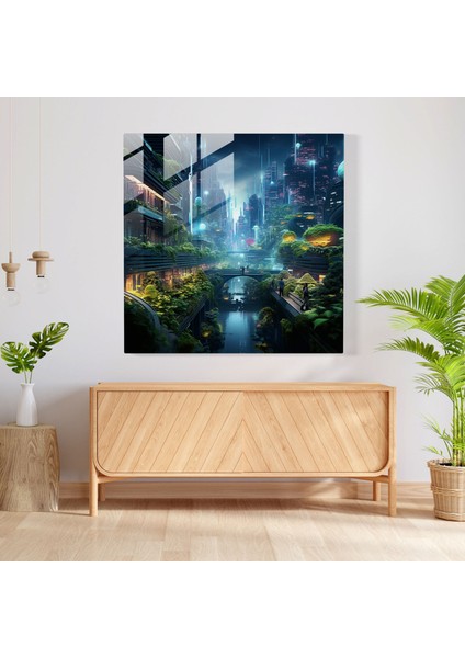 Neon Yosun Cam Baskı - Yosun, Modern Sanat, Kent Yaşamının Benzersiz Vizyonu, Yosun, 30X30