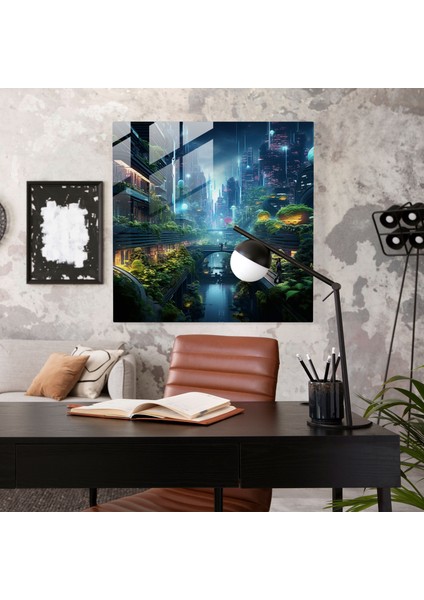 Neon Yosun Cam Baskı - Yosun, Modern Sanat, Kent Yaşamının Benzersiz Vizyonu, Yosun, 30X30