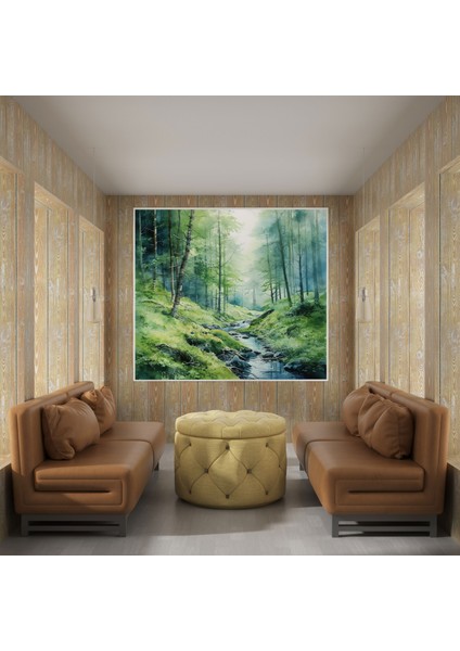 Yosun Kanvas Tablo - Sakin Yosun Kaplı Orman Duvar Tablosu - Yosun, Doğadan Esinlenen Kanvas Tablo, Sakin Orman, Sanatsal Suluboya Tablo, 30X30