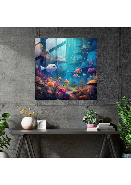 Denizaltı Fidanlık Cam Baskı - Fidanlık, Parıldayan Su, Denizaltı Temalı, Renkli Deniz Yaşamı, 30X30 fiyatları