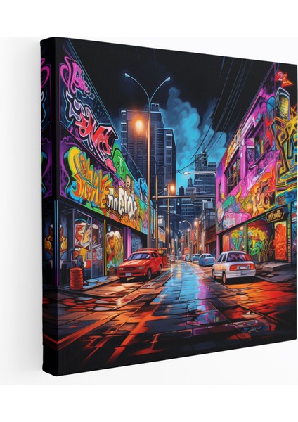 Gece Yarısı Graffiti Duvar Sanatı - Gece Yarısı, Kanvas Tablo Duvar Sanatı, Enerjik, Kanvas, 30X30
