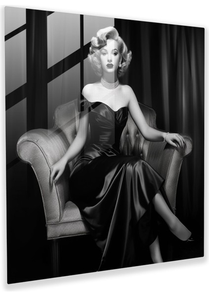 Klasik Marilyn Monroe Cam Baskı - Marilyn Monroe, Modern Sanat, Duvar Dekorasyonu, Siyah Beyaz Fotoğraf, 30X30