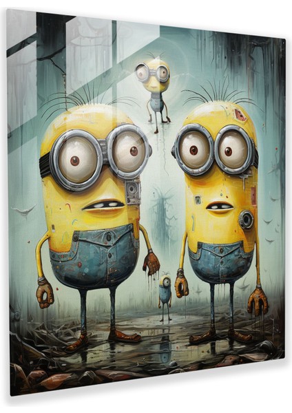 Minions Soyut Sanat Cam Baskı - Minyonlar, Gerçeküstü, Rüya Gibi, Cam Sanatı, 50X50