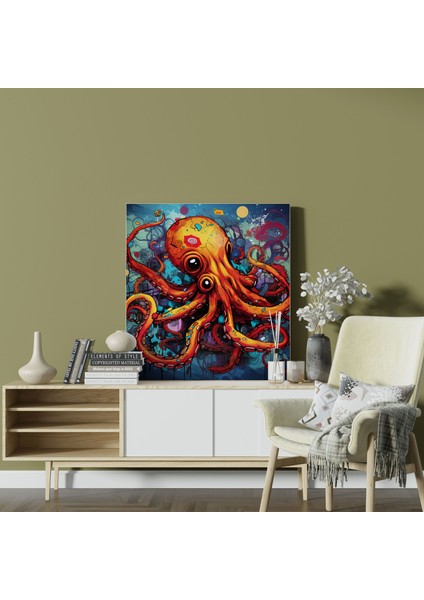 Ahtapot Kanvas Tablo - Pop Art Stili - Ahtapot, Ahtapot, Modern Dekor, Canlı Renkler, 30X30 fiyatları