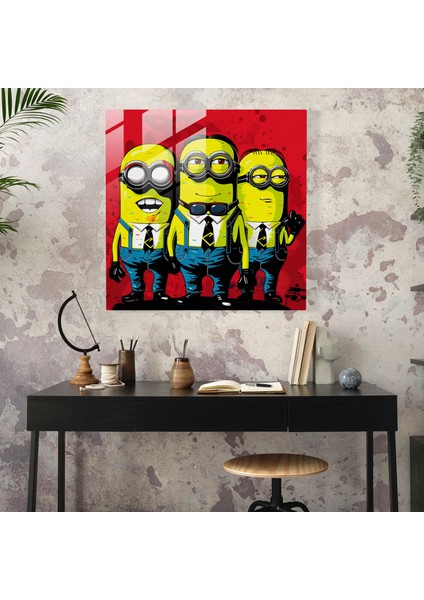 Minionlar Cam Baskı - Pop Art Stili - Minionlar, Cam Sanatı, Cam Baskı, Cam Duvar Sanatı, 30X30 fiyatları