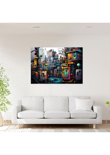 Canlı Graffiti Cam Duvar Sanatı - Kentsel Şehir Manzarası - Graffiti, Enerjik, Kent Sanatı, Cam Baskı, 45X30