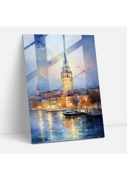 Galata Kulesi Cam Baskı - Galata Kulesi, Empresyonist Resim, Cam Duvar Sanatı, Büyüleyici Güzellik, 30X45