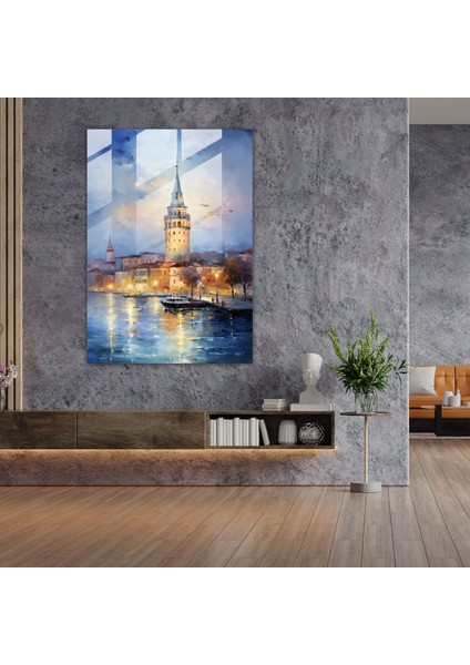 Galata Kulesi Cam Baskı - Galata Kulesi, Empresyonist Resim, Cam Duvar Sanatı, Büyüleyici Güzellik, 30X45