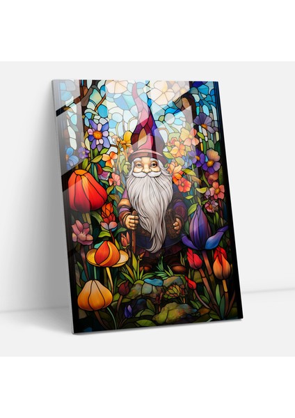 Vitray Gnome Sanatı - Gnome, Karmaşık Detaylar, Yemyeşil Bahçe, Modern Sanat, 30X45