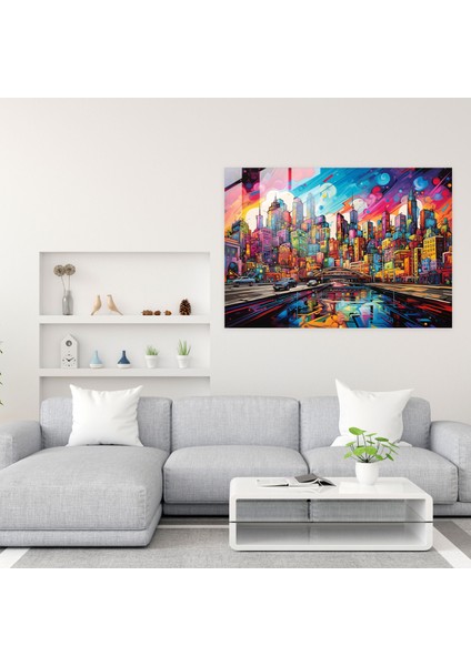 Graffiti Cam Baskı - Urban Skyline Energy - Graffiti, Graffiti Skyline, Ev Dekorasyonu, Duvar Dekorasyonu, 45X30