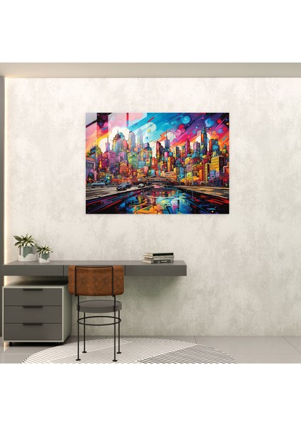 Graffiti Cam Baskı - Urban Skyline Energy - Graffiti, Graffiti Skyline, Ev Dekorasyonu, Duvar Dekorasyonu, 45X30