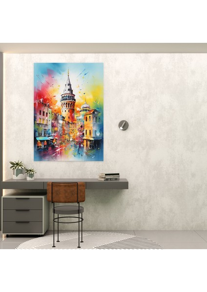 Galata Kulesi Kanvas Tablo - Galata Kulesi, Kanvas Tablo, Canlı Renkler, Çarpıcı Fırça Darbeleri, 30X50