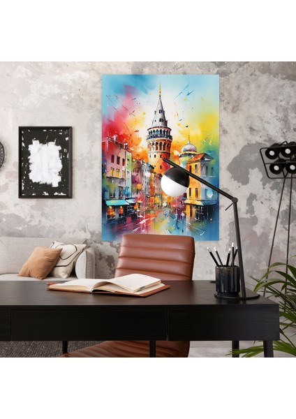 Galata Kulesi Kanvas Tablo - Galata Kulesi, Kanvas Tablo, Canlı Renkler, Çarpıcı Fırça Darbeleri, 60X90